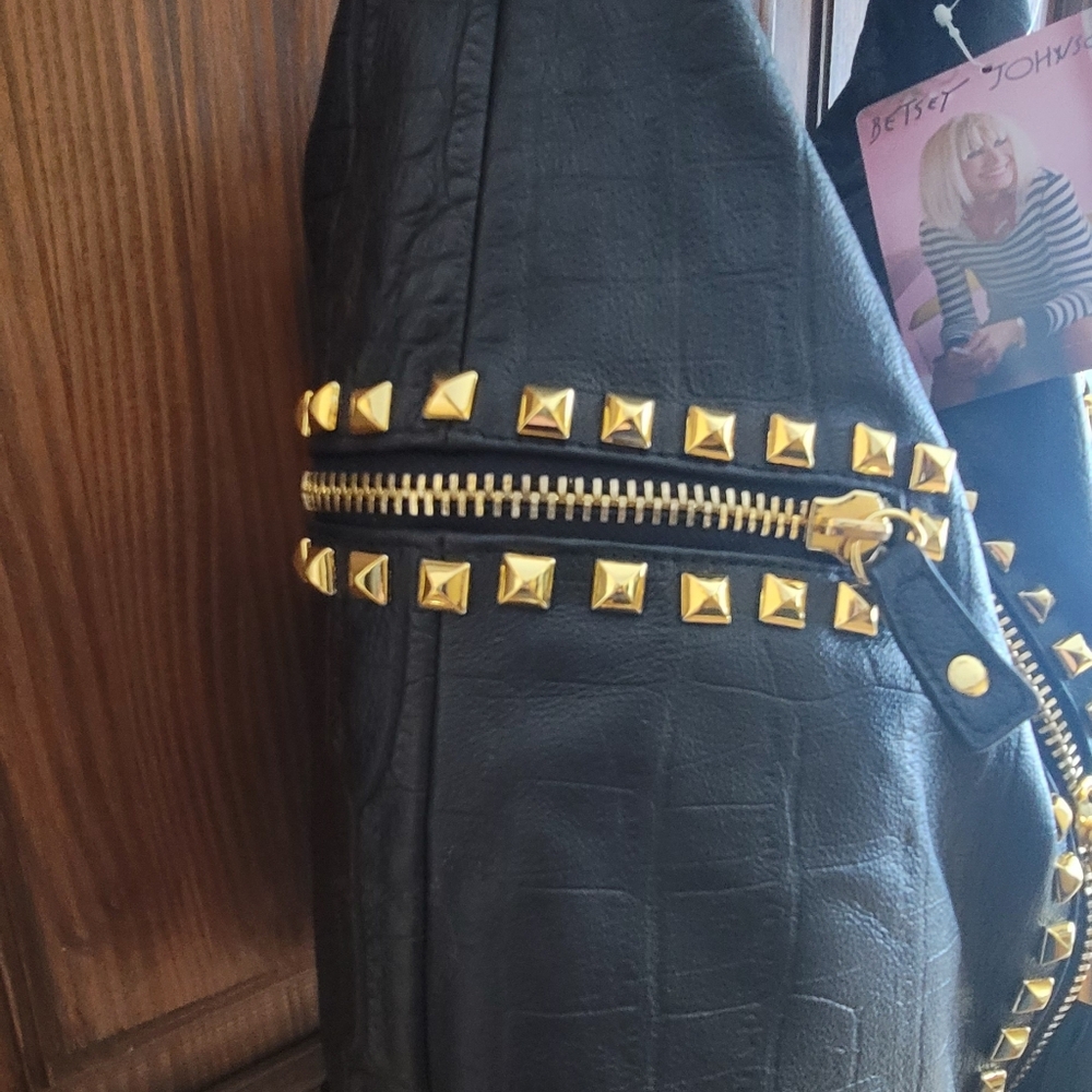 Betsey Johnson Large Hobo Croc To It Black and Gold Studded Women's Bag - Picture 8 of 12